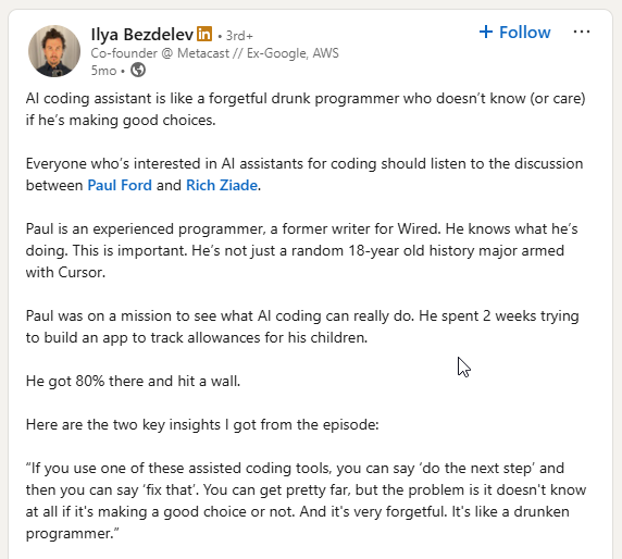 LinkedIn tech industry post